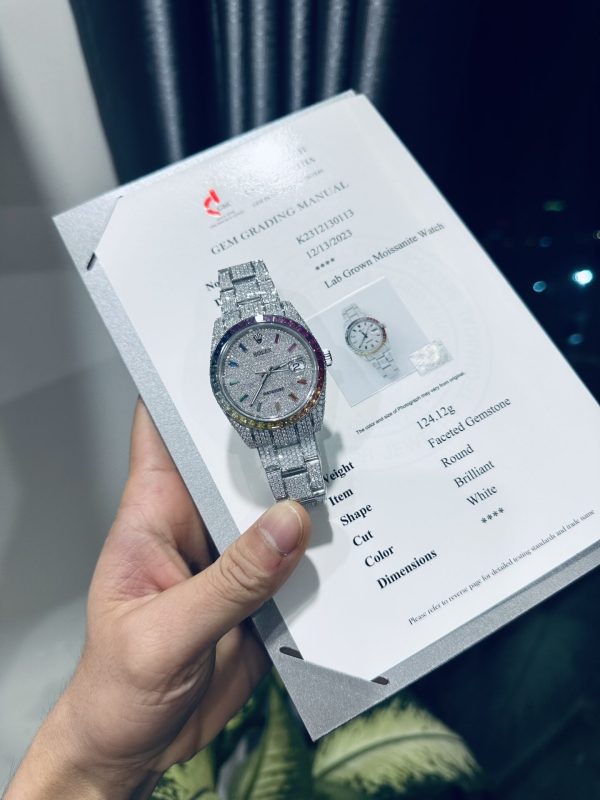 Rolex DateJust Rainbow Replica Watch Custom Moissanite Diamonds 41mm