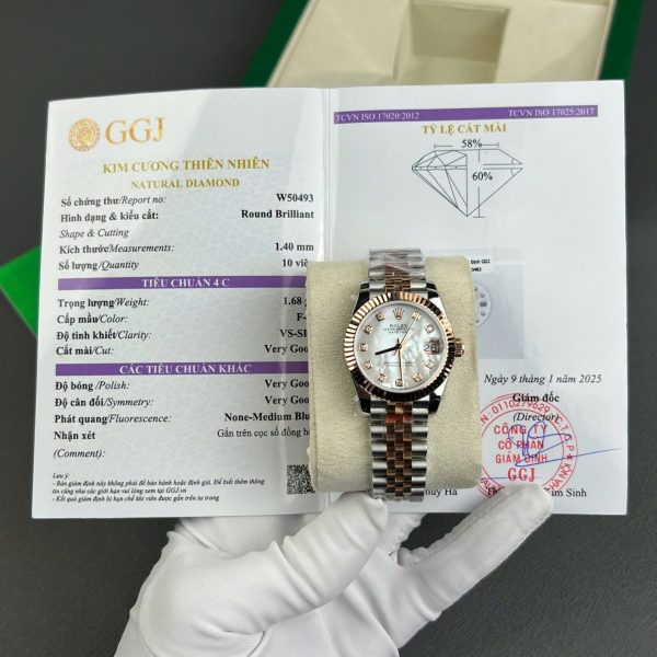 Rolex DateJust Replica Watch Gold Wrapped + MOP Dial Natural Diamond Markers GM Factory 31mm